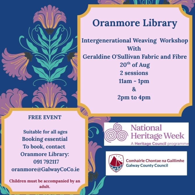 Intergenaratola Weaving Workshop Oranmore Library 20th of Aug 2 sessions 2