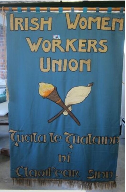 Irish Women Workers Union banner in workshop after conservation work Irish Women Workers Union banner in workshop after conservation work